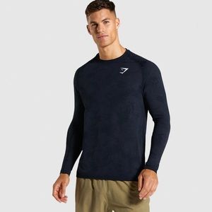 GYMSHARK Mens Geo Lightweight Seamless Long Sleeve T-Shirt